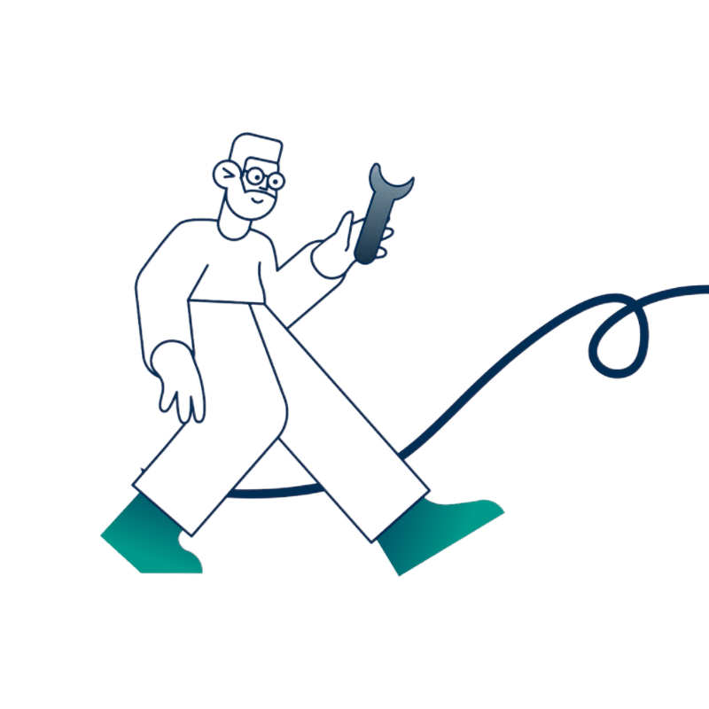 Illustration eines IT-Dienstleisters mit Werkzeug: Ellipsys aus Berlin, IT-Support & IT-Betreuung für Unternehmen. Stilisierte Illustration eines Technikers mit Brille und Werkzeug in der Hand – umgeben von einem Kabel, das dynamisch um ihn verläuft. Die Figur symbolisiert den persönlichen und lösungsorientierten IT-Support von Ellipsys, einem IT-Dienstleister aus Berlin. Die Darstellung steht für moderne, stabile IT-Dienstleistungen rund um IT-Infrastruktur, Managed Services und zuverlässige Betreuung für Unternehmen und Betriebe in der Region Berlin-Brandenburg.