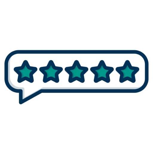 Illustration einer Sprechblase mit fünf ausgefüllten Sternen – Symbol für zufriedene Kundenbewertungen bei Ellipsys.